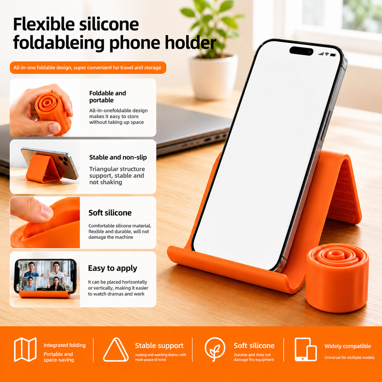 Flexible Folding Silicone Phone & Tab Holder