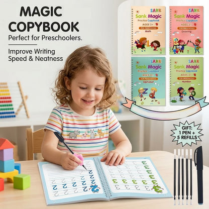 Reusable Magic Practice Set – 4 Guided Journals, 1 Pen, 10 Invisible Refills